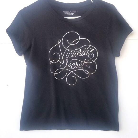VICTORIA'S SECRET BLACK SHORT SLEEVE TEE.  SIZE S - Picture 1 of 7